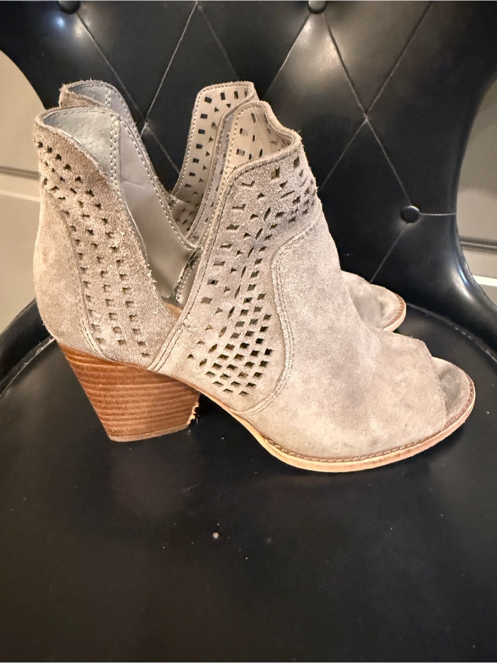 Gianni Bini Women's Taupe Suede Cutout Peep-Toe Ankle Booties